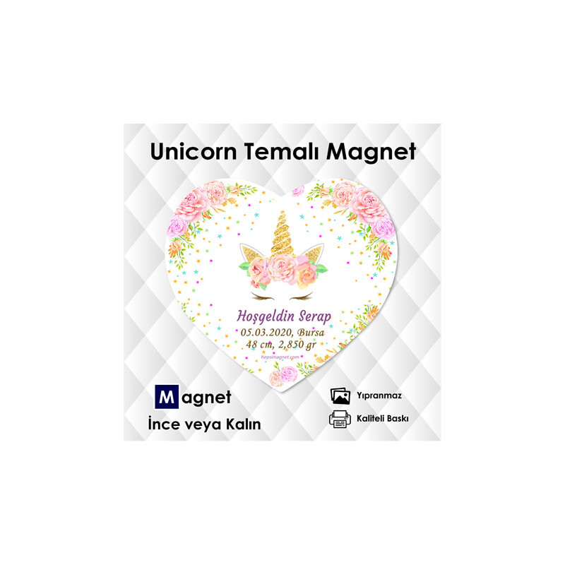 Kalp Şekilli Unicorn Süsleme Temalı Magnet