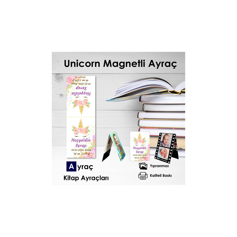 Unicorn Doğum Günü Malzemeleri Magnetli Kitap Ayracı