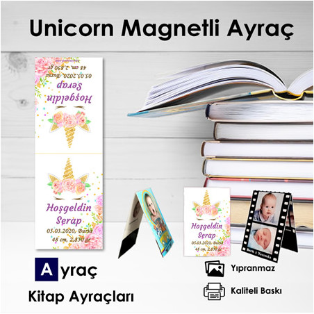 Unicorn Doğum Günü Malzemeleri Magnetli Kitap Ayracı
