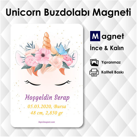 Unicorn Doğum Günü Hediyelikleri Hoşgeldin Bebeğim Magnetleri