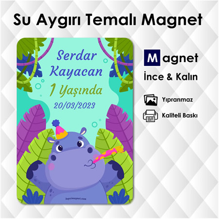 Su Aygırı Temalı Doğum Günü Süsleri Safari Magneti