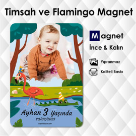 Timsah Ve Flamingo Temalı Resimli Safari Magnet