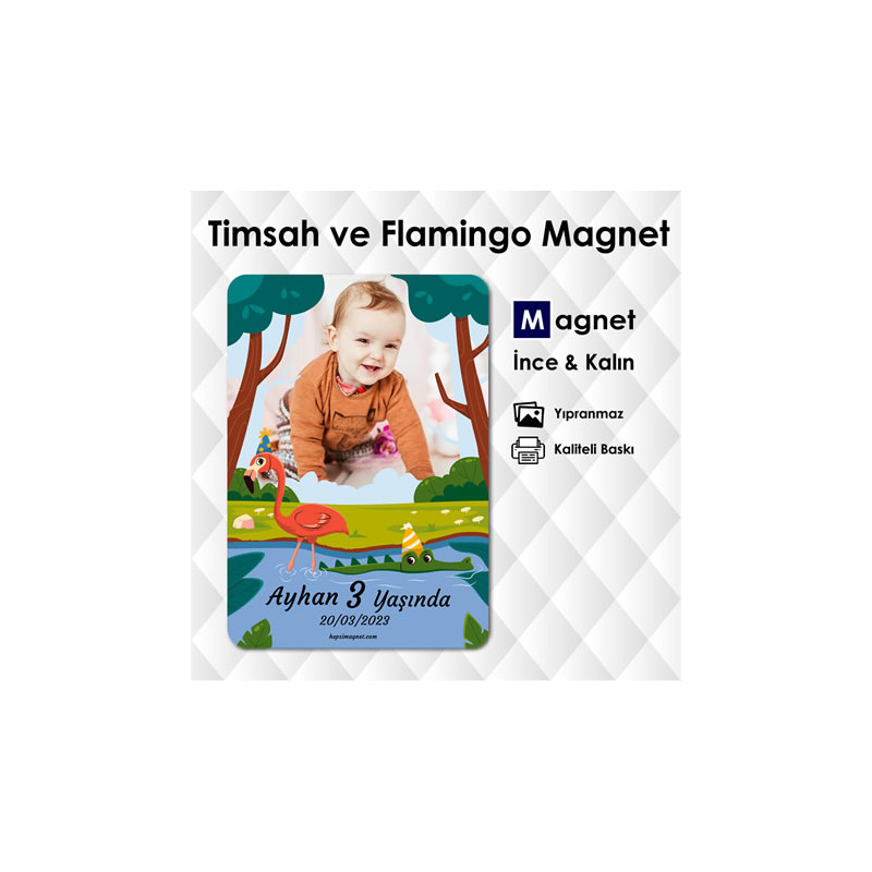 Timsah Ve Flamingo Temalı Resimli Safari Magnet