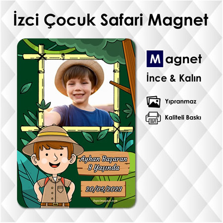 İzci Çocuk Konseptli Resimli Safarili Magnet