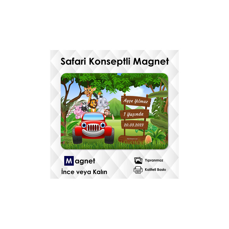 Safari Temalı 1 Yaş Doğum Günü Magneti