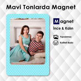 Mavi Tonlarda Buzdolabı Resimli Magnet