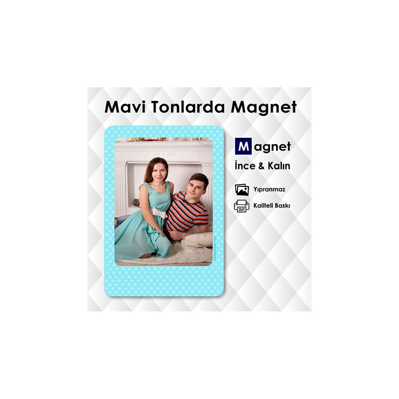 Mavi Tonlarda Buzdolabı Resimli Magnet