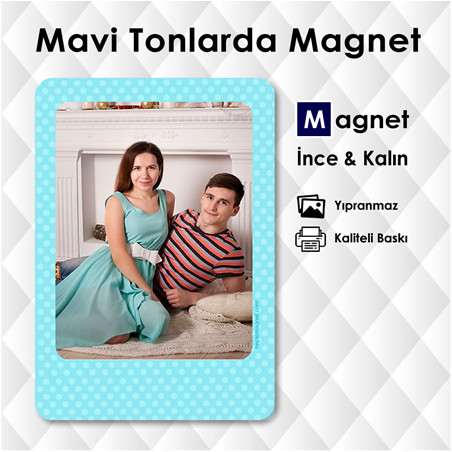 Mavi Tonlarda Buzdolabı Resimli Magnet