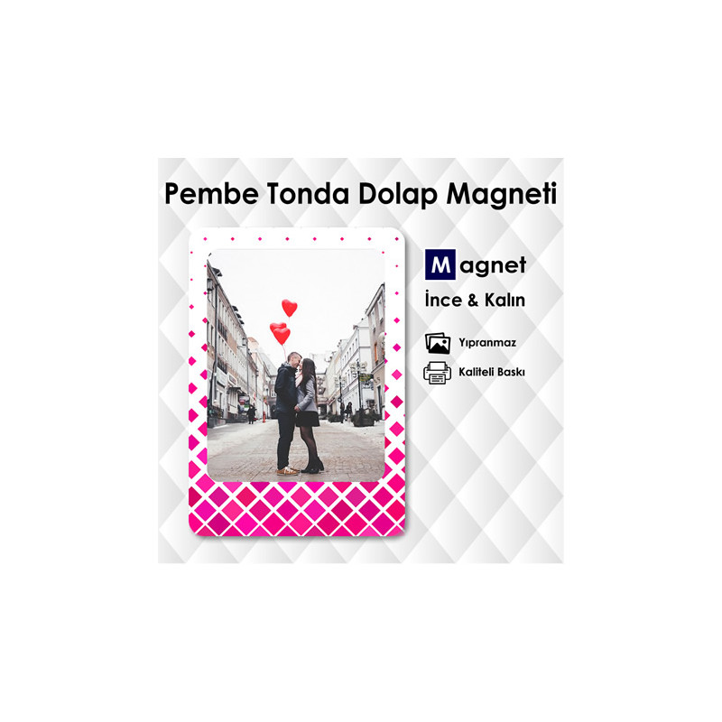 Pembe Tonda Resimli Buzdolabı Magneti