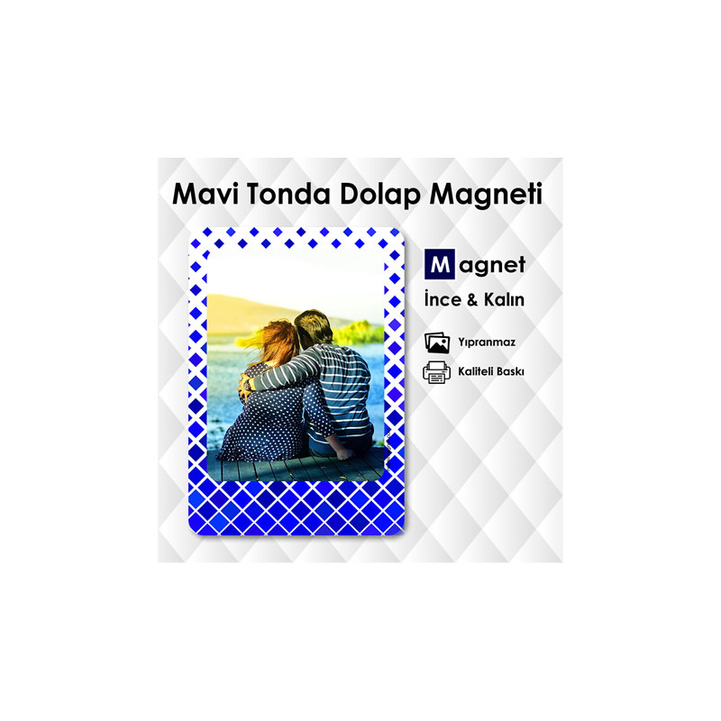 Mavi Tonlarda Resimli Dolap Magneti