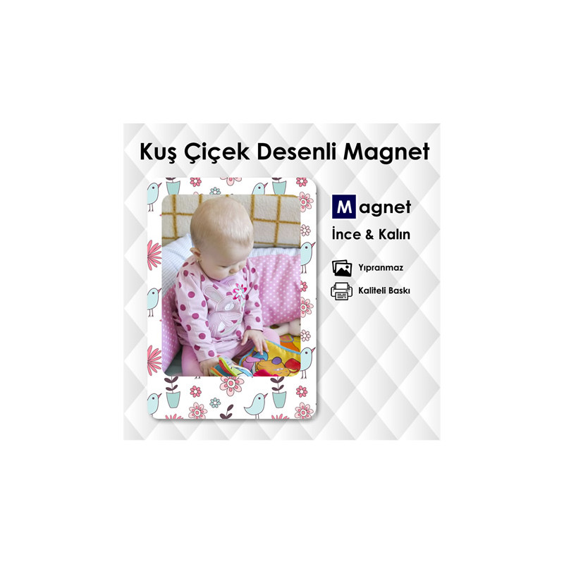Kuş Çiçek Desenli Magnetli Bebek Süsleri