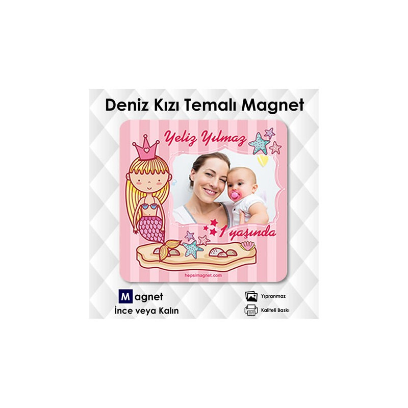 Deniz Kızı Temalı Resimli Kare Magnet