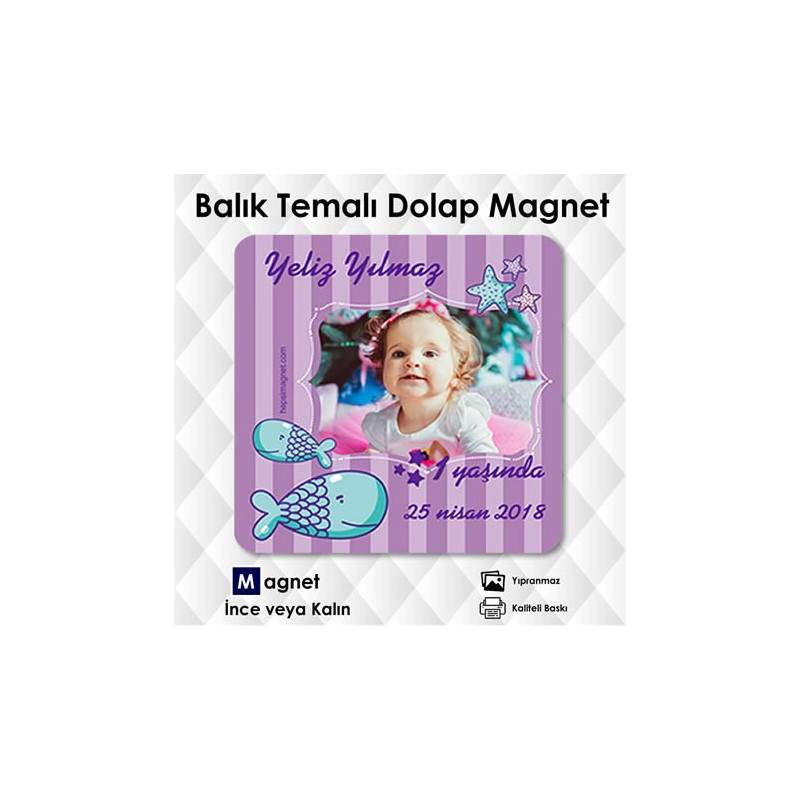 Balık Temalı Fotoğaflı Kare Magnet