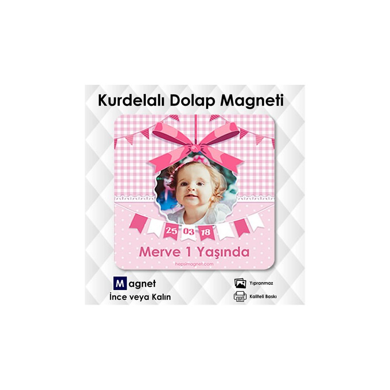 Fotoğraflı Kurdelalı Kare Magnet