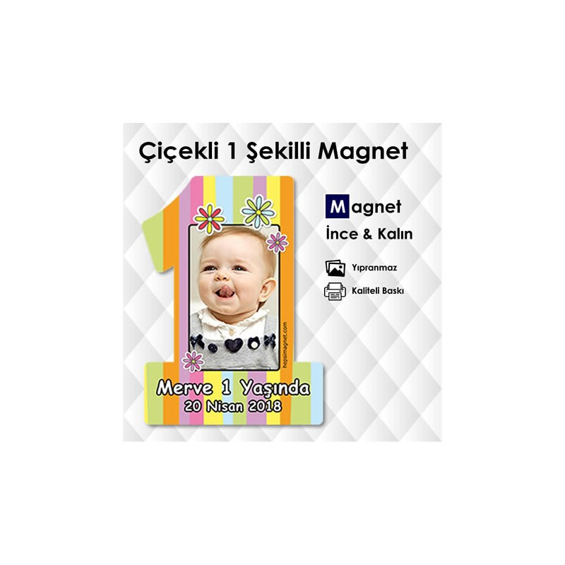 1 Şeklinde Renkli 1 Yaş Magneti