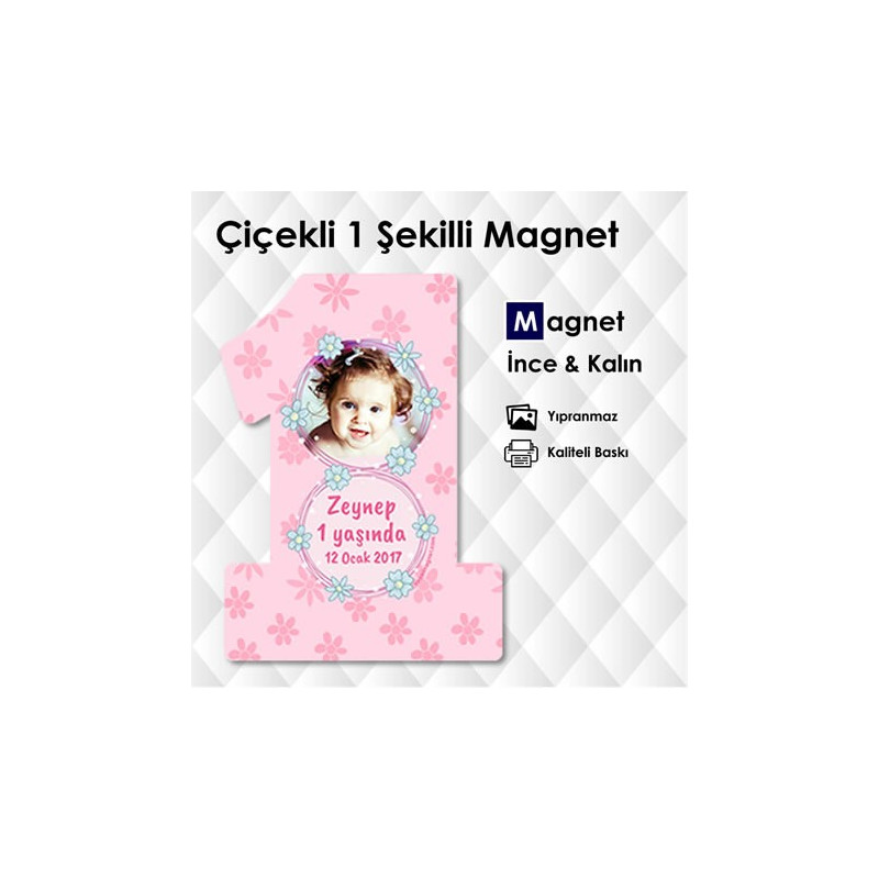 Çiçekli 1 Yaş Hediyelik Magnet