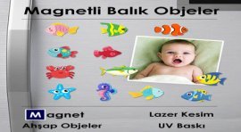 12 Adet Magnetli Ahşap Balık Objeler