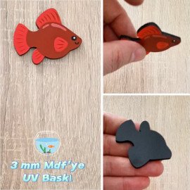 Kırmızı Moli Balık Ahşap Magnet