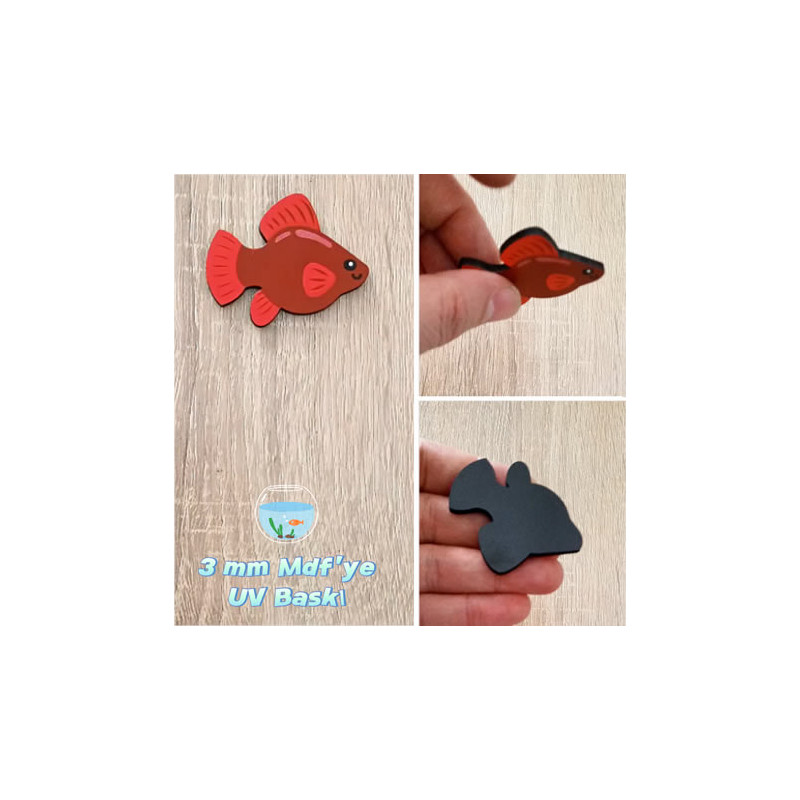 Kırmızı Moli Balık Ahşap Magnet