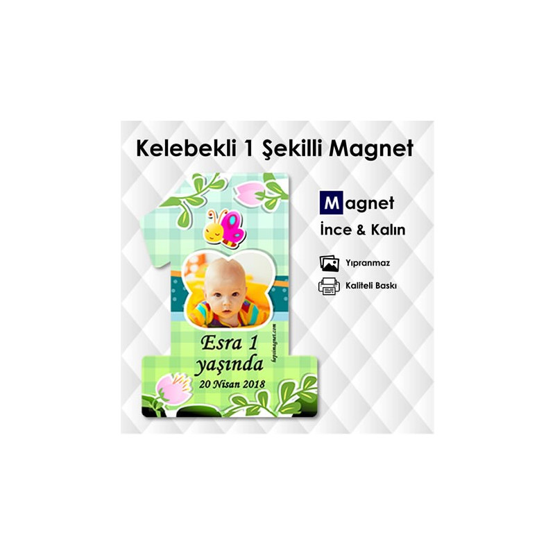 Kelebekli 1 Yaş Fotoğraflı Magnet