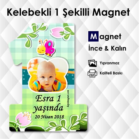 Kelebekli 1 Yaş Fotoğraflı Magnet