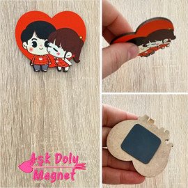 Aşk Dolu Sevimli Çift Magnet Ahşap Obje