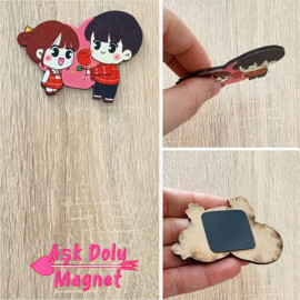 Sevgi Dolu Sevimli Çift Magnet Ahşap Obje