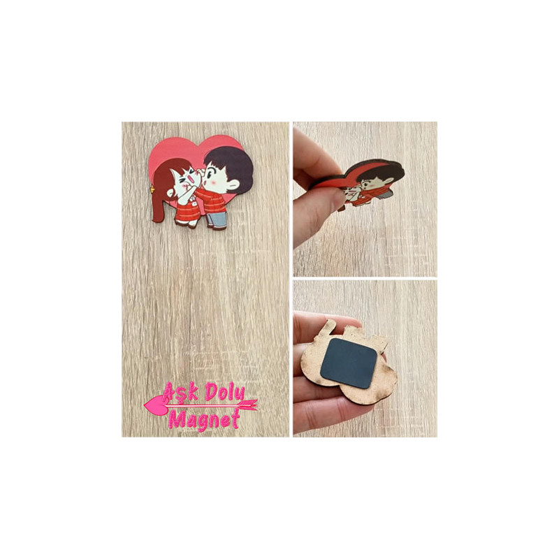 Komik Çift Ahşap Magnet
