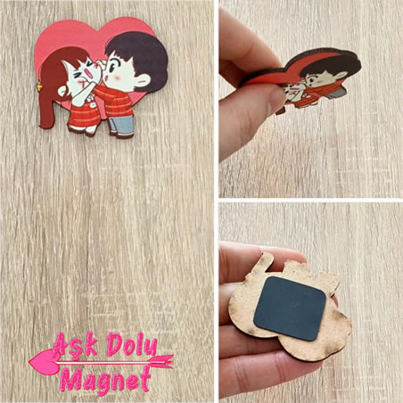 Komik Çift Ahşap Magnet