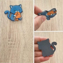 Kedi ve Balık Ahşap Magnet