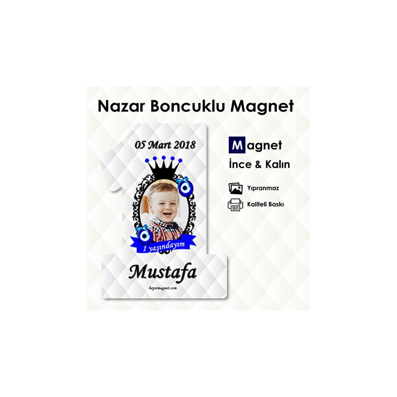 Taçlı Nazar Boncuklu 1 Şekilli Bebek Magneti