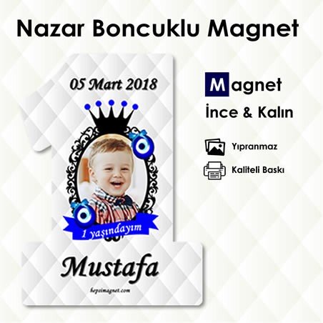 Taçlı Nazar Boncuklu 1 Şekilli Bebek Magneti