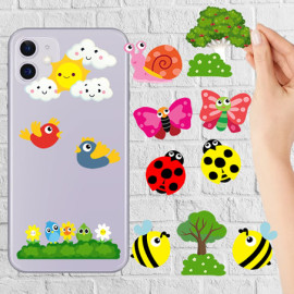 16 Adet Doğa Temalı Kelebekli, Çiçekli Şekilli Stickerler