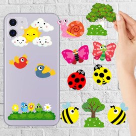 16 Adet Doğa Temalı Kelebekli, Çiçekli Şekilli Stickerler