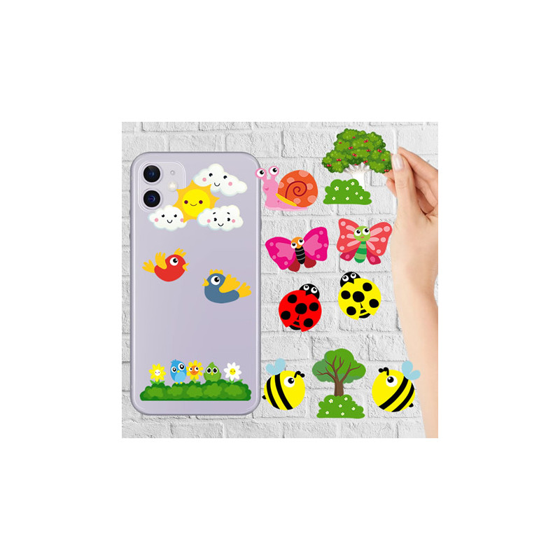 16 Adet Doğa Temalı Kelebekli, Çiçekli Şekilli Stickerler