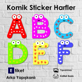 Tüm Harfler, 29 Adet Komik Harf Sticker Seti