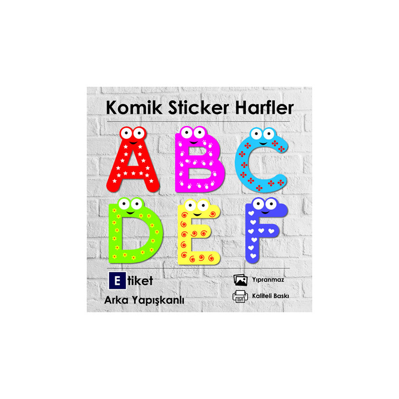 Tüm Harfler, 29 Adet Komik Harf Sticker Seti