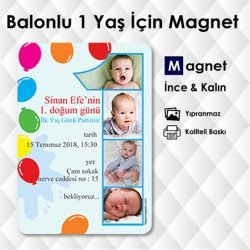 Erkek Bebek Balonlu 1 Yaş Magneti