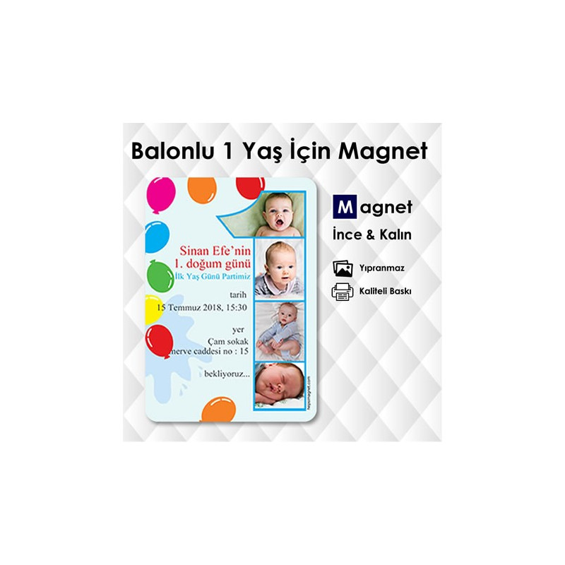 Erkek Bebek Balonlu 1 Yaş Magneti