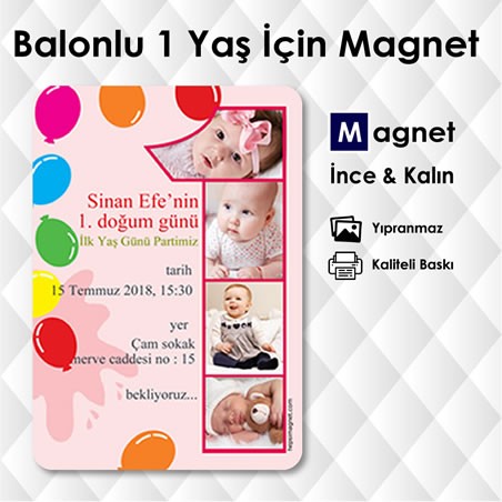 Kız Bebek Balonlu 1 Yaş Magneti