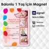 Kız Bebek Balonlu 1 Yaş Magneti