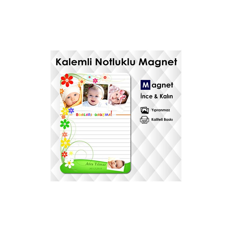 Çiçek Süslemeli Kalemli Magnet