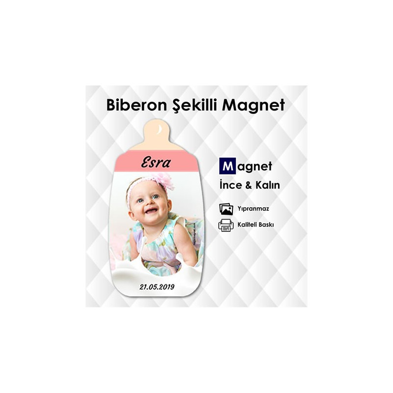Kız Bebekler İçin Biberon Şekilli Özel Kesim FotoMagnet