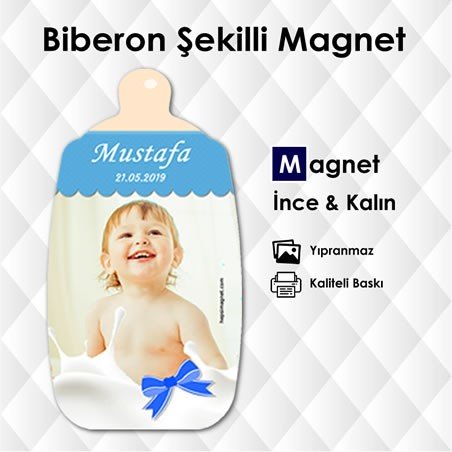 Erkek Bebekler İçin Biberon Şekilli Özel Kesim FotoMagnet