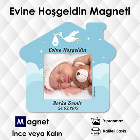 Leylek Temalı Ev Şekilli Yeni Doğan Erkek Bebek Magnetleri