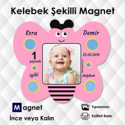 Kız Bebekler İçin Pembe Tonlarda Kelebek Şeklinde Magnet