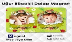 Çiçekli Uğur Böcekli İkiz Bebek Magnetleri