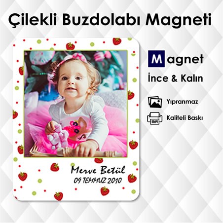 Çilek Süslemeli Fotoğraflı Buzdolabı Magneti Çilek Süslemeli Fotoğraflı Buzdolabı Magneti