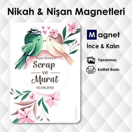 Kuş Çiçek Temalı Nişan Günü İçin Magnet