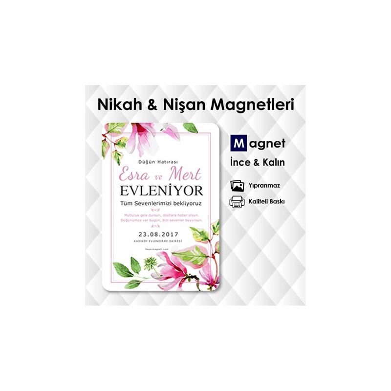 Pembe Suluboya Manolya Temalı Düğün İçin Magnet